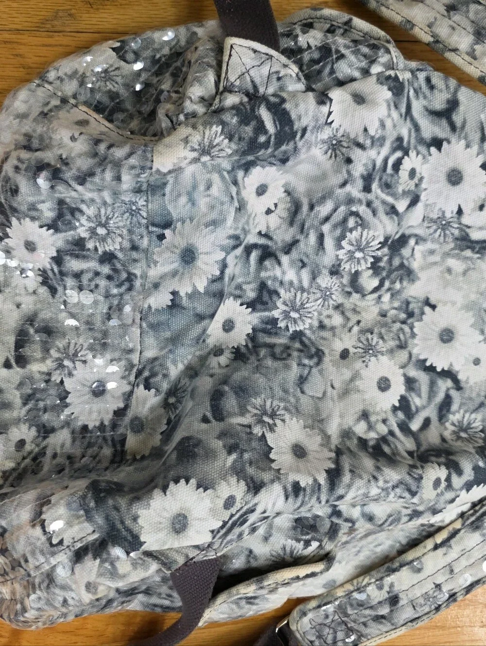 Y2K McBling PINK Victoria's Secret Grey White Floral Backpack Sequin 17x11x5